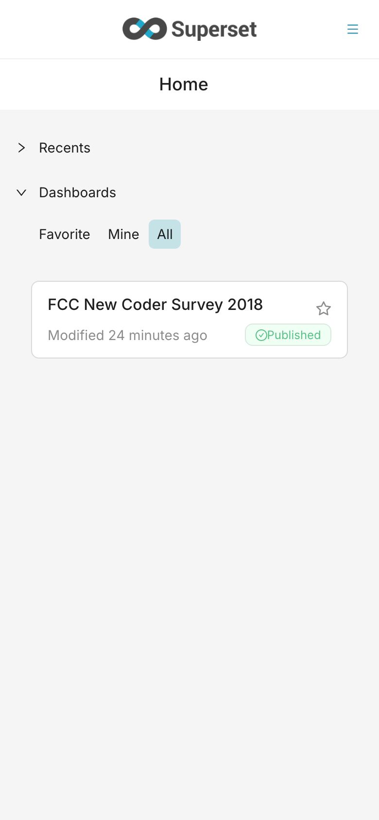 The Superset home page on mobile